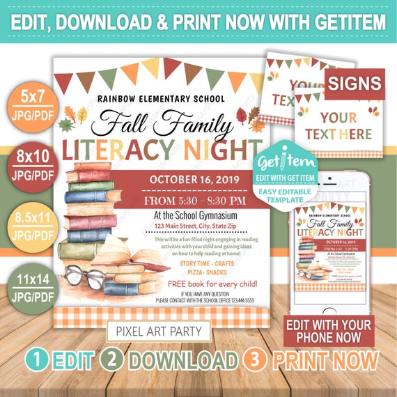 Fall Family Literacy Night Flyer Family Literacy Night Fall Etsy