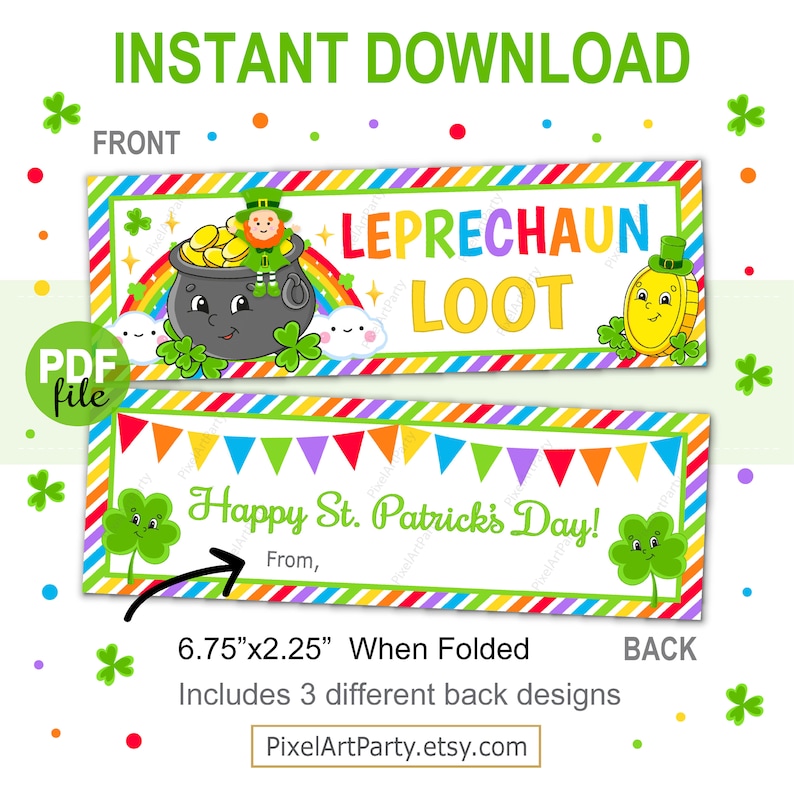 Instant Download St Printable File Patrick/'s Day Leprechaun Loot Treat Bag Topper Leprechaun Loot Bag Topper