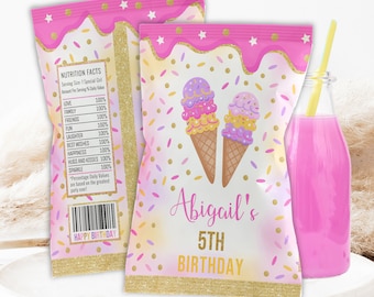 Editable Ice Cream Chip Bag Ice Cream Birthday Chip Bag Ice Cream Birthday Favors Ice Cream Social Party  EDIT NOW, IC4 id: 12557