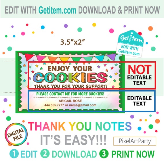 Editable Cookies Thank You Card Thank You Notes Cookie Etsy