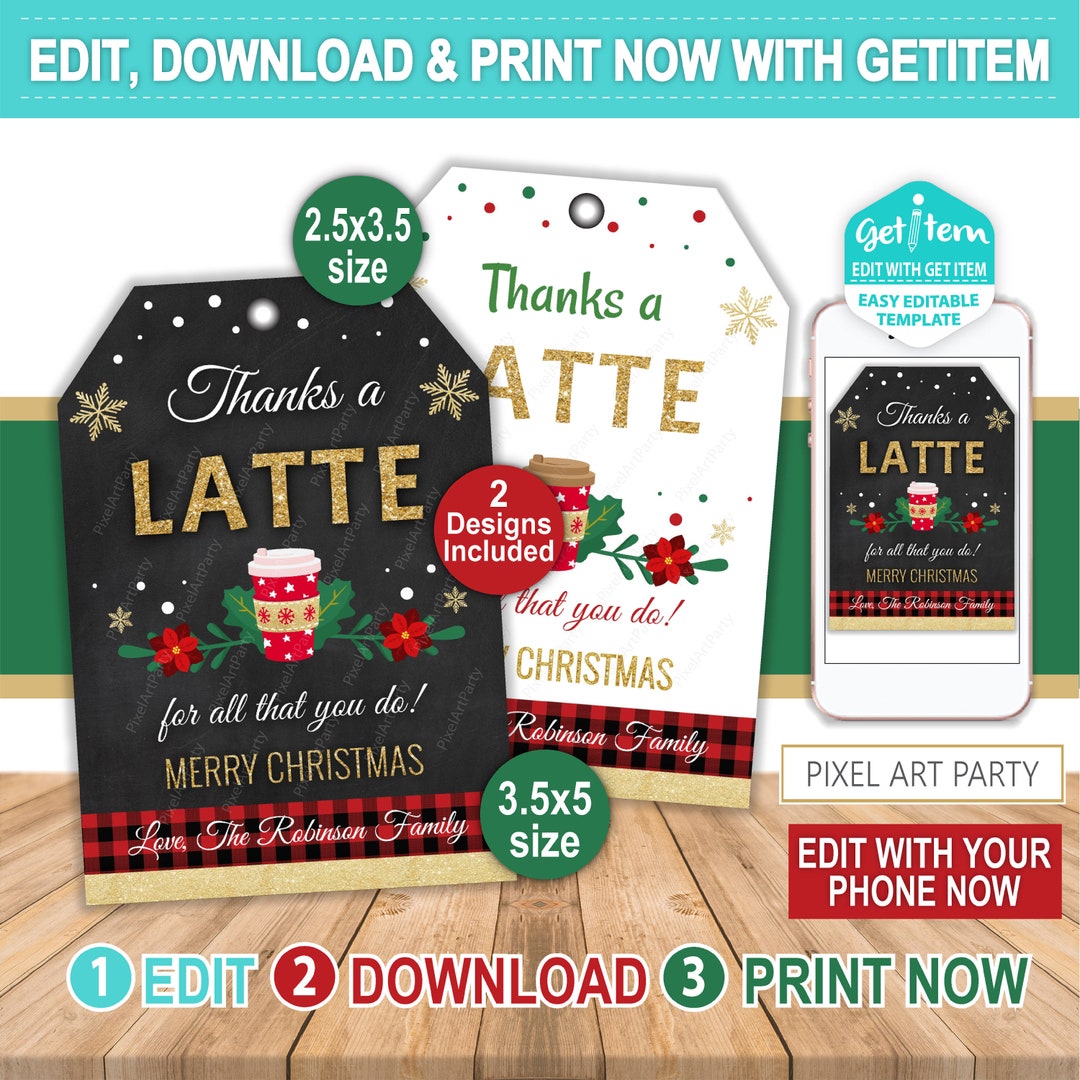 Thanks a Latte for All That You Do Gift Tags, Christmas Gift Tags ...
