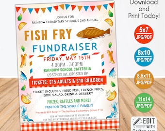 EDITABLE Fish Fry Fundraiser Flyer Charity Non Profit Event Poster Charity Community Church School Pto Pta id: 12898