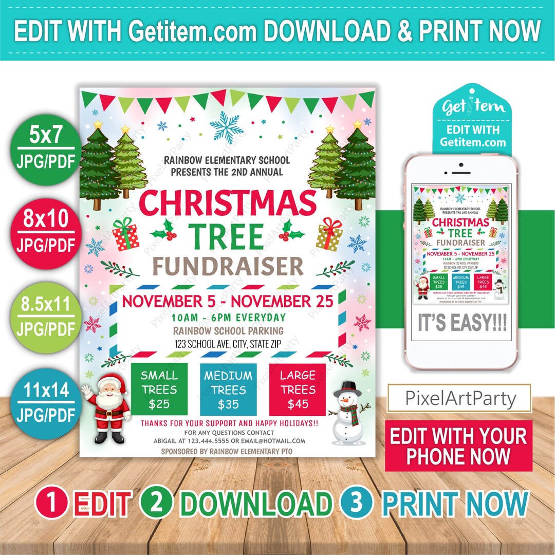 EDITABLE Christmas Tree Fundraiser Flyer School Church Flyer Poster