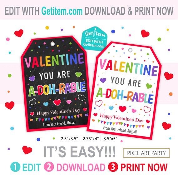 Editable Doh Valentine Gift Tag Doh Valentine's Day Gift