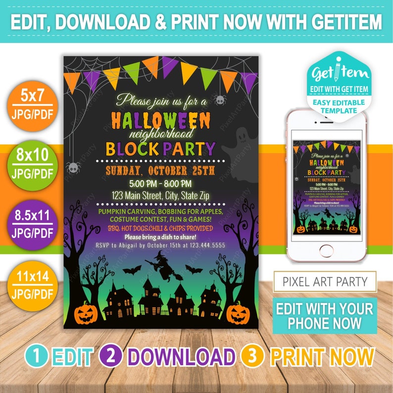 Halloween Neighborhood Block Party Invitation Halloween Block Etsy