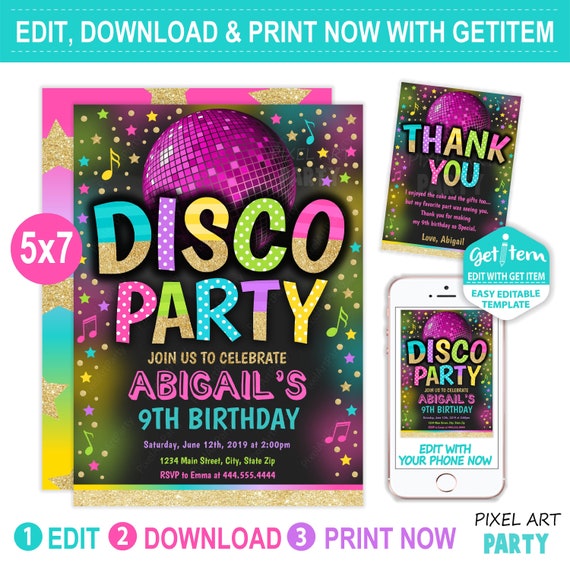 Disco Party Invitation Disco Dance Party Invitation Glow Dance Party  Invitation Neon Glow Dance Party 5x7, EDIT NOW, Id: 11342 -  Israel