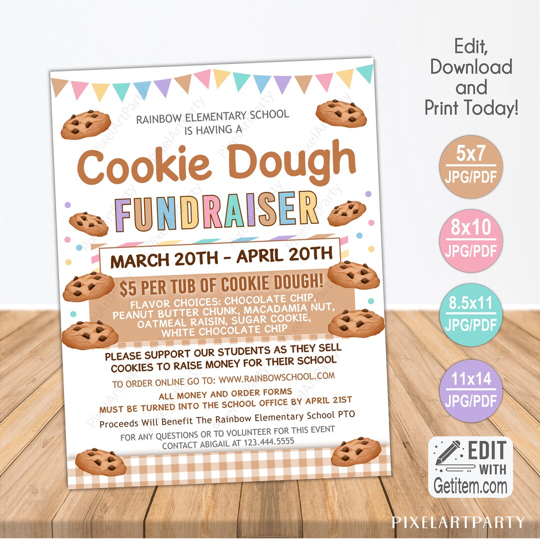 EDITABLE Cookie Dough Fundraiser Flyer Cookie Flyer Charity Etsy