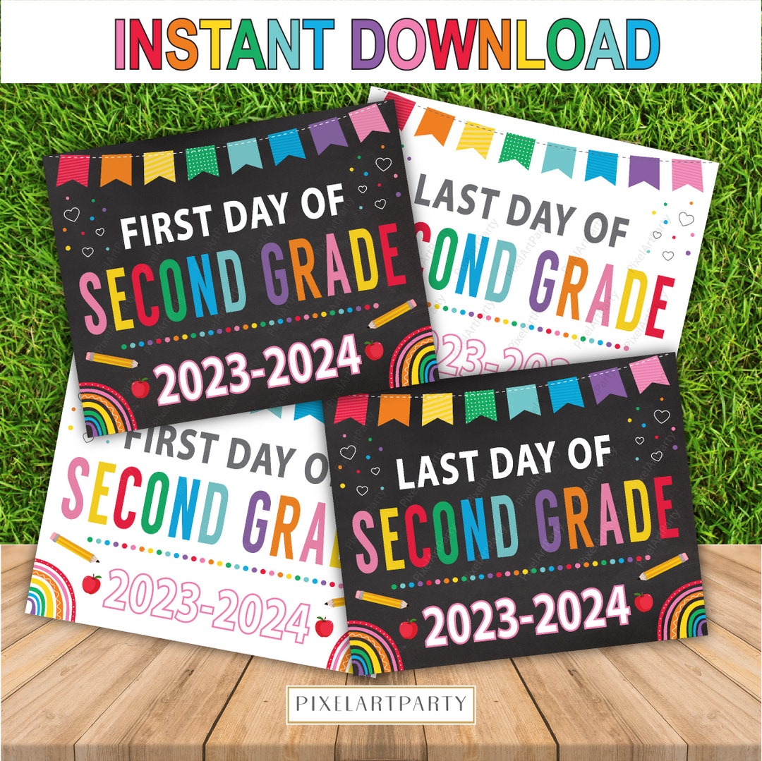 First Day of Second Grade 2023 Sign, Rainbow Back to School Chalkboard ...