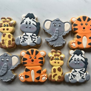 Galletas de animales de safari: cebra, jirafa, elefante, tigre