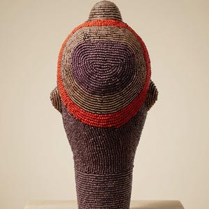 Bamileke Beaded Head 22 cm, Female | Aubergine & Ember Glass Bead Sculpture | Living Room Decor, Housewarming Gift | Anya No.5 image 3
