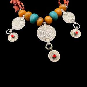 Antique Berber Necklace of Coral, Silver, Cornelian, and old Glass Bead