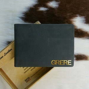 Cartera de cuero negra personalizada: cartera para hombre con grabado personalizado, regalo de aniversario para él, con protección RFID, hecha a mano en Australia