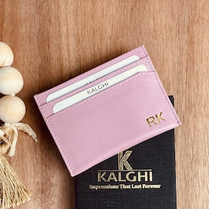 Personalised Gold Emboss Leather Card Holder – Custom Initials, Soft Leather, Eco-Friendly, Minimalist Wallet, Perfect Gift for Him or Her