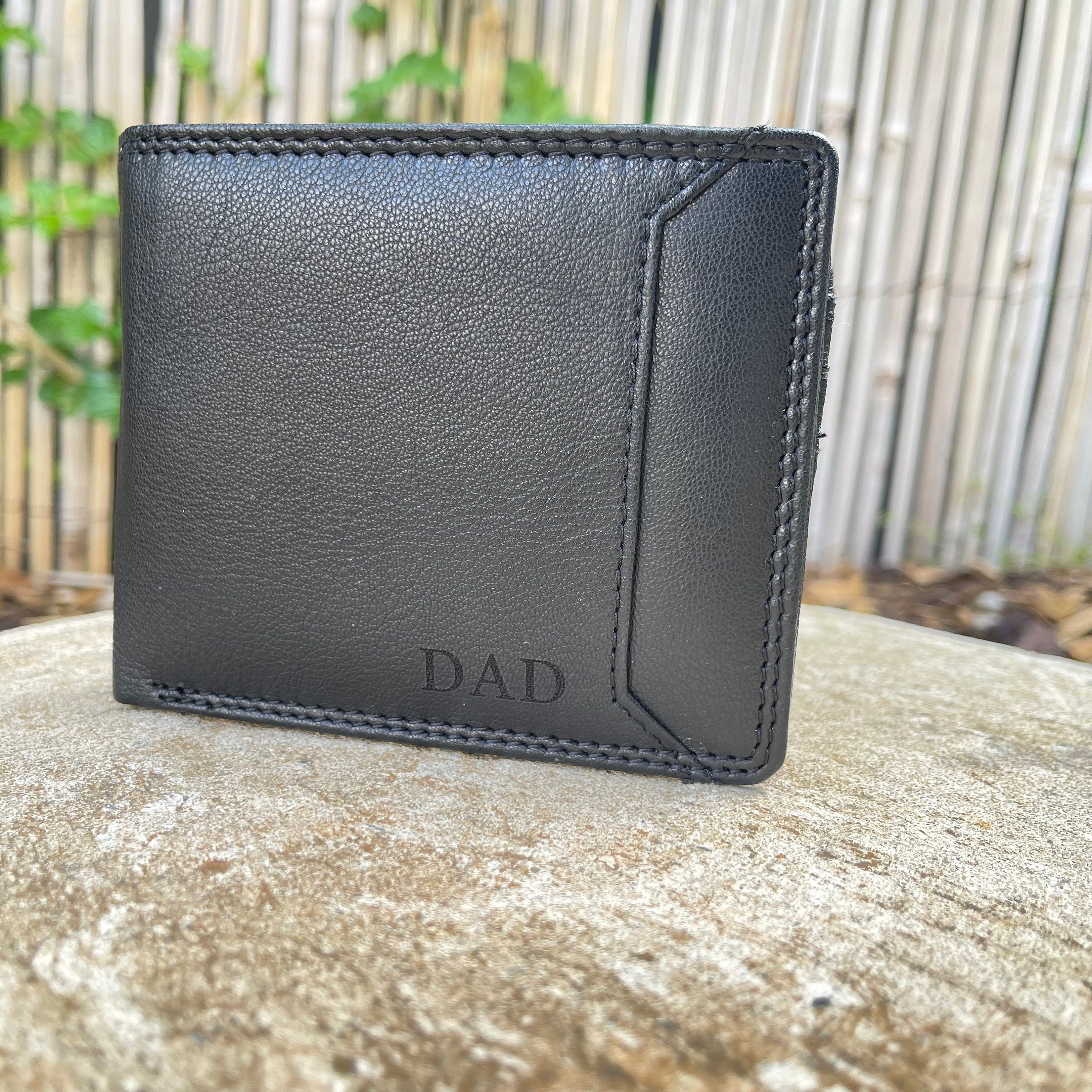 Personalised Men Black Engraved Leather Wallet birthday 
