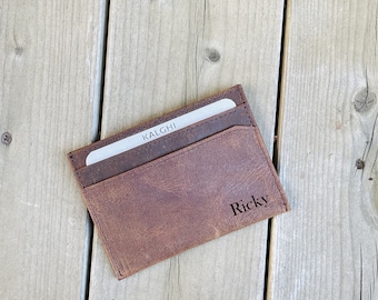 Personalised Leather Card Holder, Slim Leather Wallet,  Boyfriend Gift, Birthday Anniversary Christmas Gift From Her, Gift From Daughter