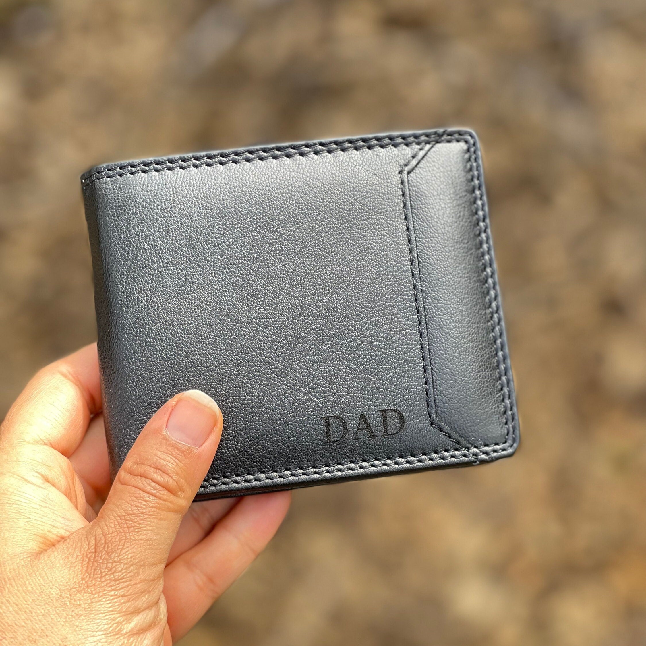 Personalised Men Black Engraved Leather Wallet birthday 