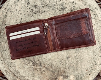 Personalised Photo Brown Leather Wallet, Birthday Anniversary Gift From Her, Father's Day Gift From Daughter, From Son