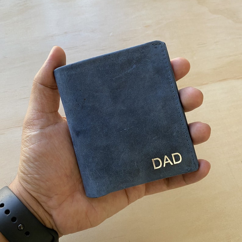 Personalised Logo Blue Men Wallet, Minimalist Slim Wallet, Fathers Day Gift From Daughter, Slim Wallet, Birthday Gift For Boyfriend image 1