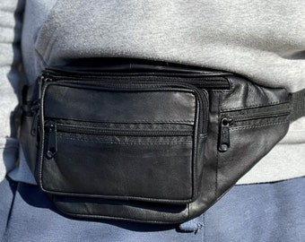 Leather Fanny Pack For Men, Bum bag, Black Leather Hip Waist bag, Birthday Anniversary Gift For Him From Her, Fathers Day Gift From Daughter