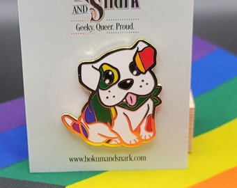 Gay Pride Pin Puppy Dog Enamel Pin in Rainbow Subtle Pride Flag Colors | LGBT Pin Pride Jewelry