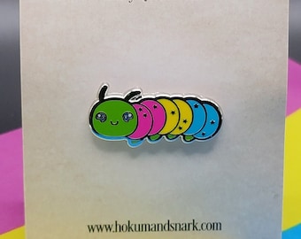 Pansexual Pride Pin | Caterpillar Chibi Enamel Pin in Pan Pride Flag Colors | LGBTQ+ Pins | Subtle Pride Jewelry Accessory