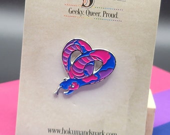 Bi Pride | Heart-Shaped Bi Snake Pin | Danger Noodle Enamel Pin in Bisexual Pride Flag Colors | Subtle Bi Pride