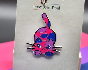 Bisexual Pin Purride Chibi Cat Hard Enamel Pin in Bi Pride Flag Colors | LGBTQ+ Subtle Bi Pride Jewelry