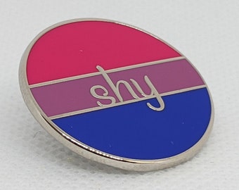 Shy Bi Enamel Pin Flirtatious Hinting in Bisexual Pride Flag Colors