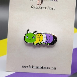 Nonbinary Pride Pin | Caterpillar Chibi Enamel Pin in Enby Pride Flag Colors | LGBTQ+ Pins | Subtle Pride Jewelry Accessory