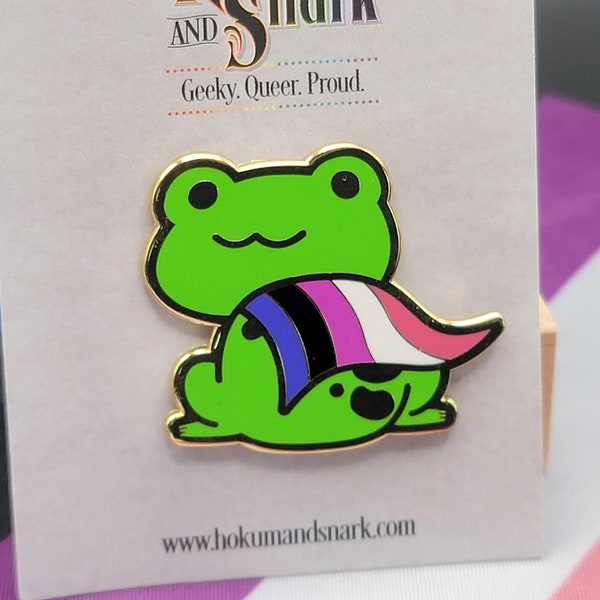 Genderfluid Pride Frog Pin | Chibi Queer Frog in Gender Fluid Pride Flag Cape | Genderfluid Enamel Pin | LBBTQ Frog | Pride Jewelry