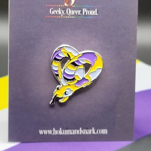 Enby Pride Noodle Pin: Nonbinary Flag Colors, Cartoon Snake Enamel Pin