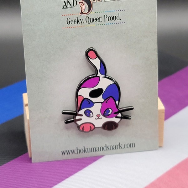 Genderfluid Pin Purride Chibi Cat Hard Enamel Pin in Gender Fluid Pride Flag Colors | LGBTQ+ Subtle Genderfluid Pride Jewelry