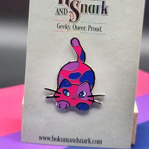 Bi Pride Chibi Cat Hard Enamel Pin: LGBTQ+ Jewelry