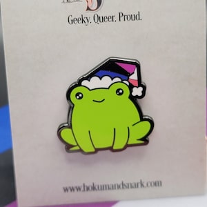 Genderfluid Pride Frog Enamel Pin: LGBT+ Christmas Santa Hat