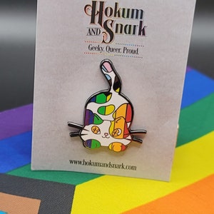 Subtle Gay Pride Pin Chibi Calico Cat Enamel Pin in Rainbow LGBT Progress Pride Flag Colors | Subtle Pride Jewelry