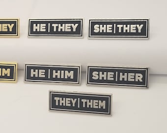 Bulk Pronoun Pins: Rectangle Enamel Pronoun Badge - Gold or Silver Finish