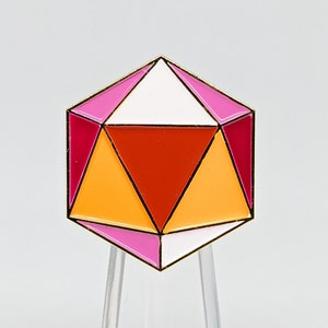 Lesbian Pride d20 Gaming Dice Enamel Pin in Inclusive Lesbian Flag Colors