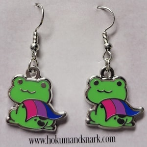 Bi Pride Frog Dangle Earrings: LGBTQ+ Superhero Jewelry