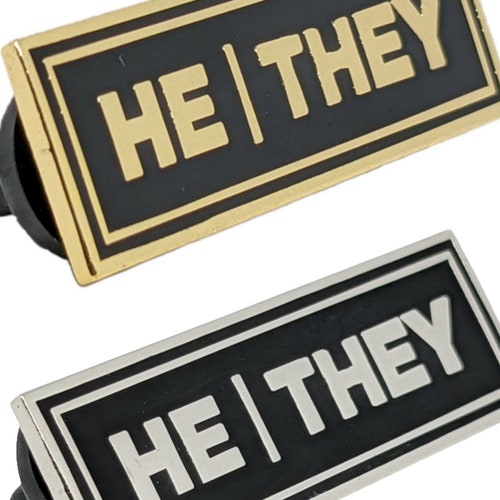 They/them Rectangle Pronoun Pin or Magnet Back Silver or Gold - Etsy
