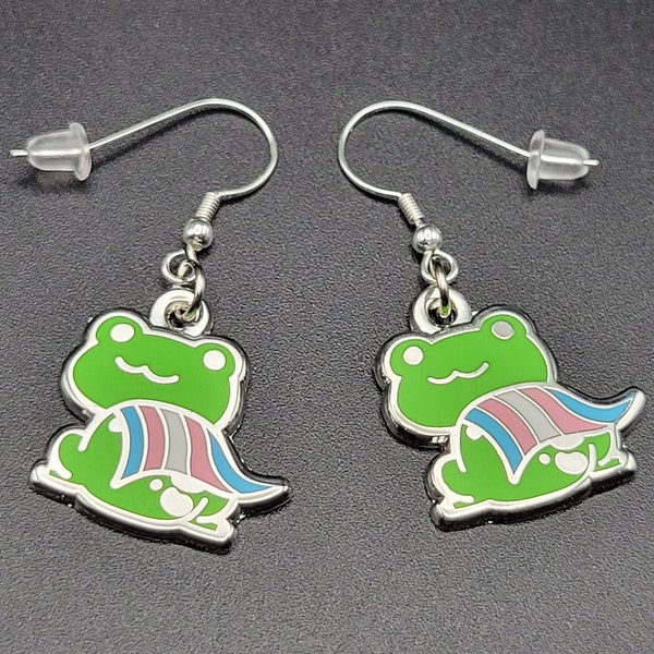 Transgender Frog Earrings | Trans Pride Frog Dangle Earrings | LGBTQ+ Frog | Pride Jewelry Pride Accessories LGBT