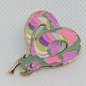 Genderfae Pride Noodle Heart-Shaped Snake Enamel Pin | Subtle Pride LGBTQ+ Gender Fae Flag Colors