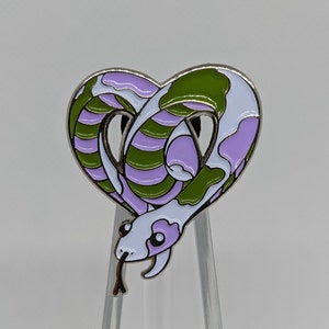 Genderqueer Pride Noodle Heart-Shaped Snake Enamel Pin | Subtle Pride LGBTQ+ Gender Queer Flag Colors