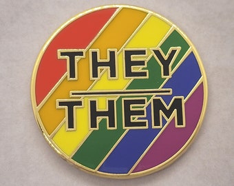 They Them Pronoun Pin | Nonbinary Hard Enamel Pronoun Badge in Bold Silver Black White