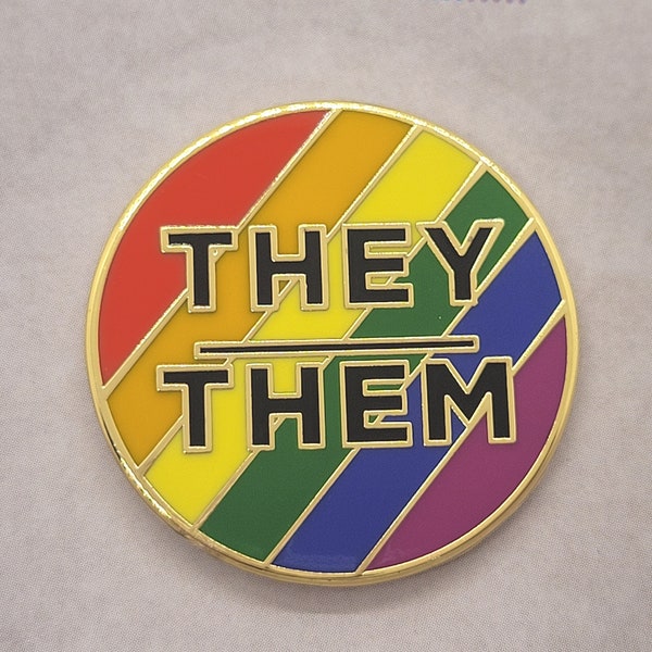 They Them Pronoun Pin | Nonbinary Hard Enamel Pronoun Badge in Bold Silver Black White