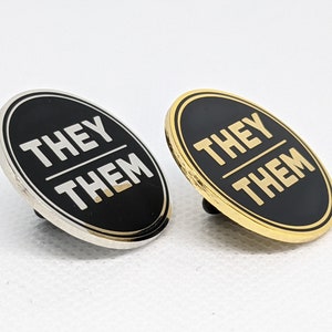 They Them Pronoun Pin Silver or Gold 1-inch Round Hard Enamel | Nonbinary Pronoun Badge