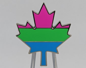 Polysexual Pride Canadian Maple Leaf Hard Enamel Pin in Polysexual LGBT Pride Flag Colors | Pride Jewelry