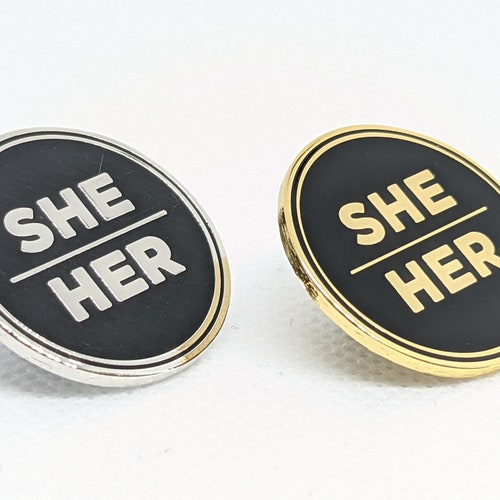 They She Pronoun Pin Silver or Gold 1-inch Round Hard Enamel - Etsy