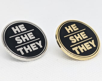 They He She Pronoun Pin choose Silver or Gold 1-inch Round - Etsy
