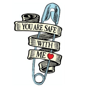 You are Safe with Me Safety Pin Vinyl Sticker | Die Cut Water Bottle | Clear Decal Window Laptop Phone Case | Ally Safe Space Sticker