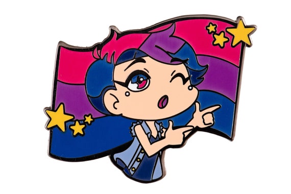 Finger Guns Bi Kawaii Chibi Style Enamel Pin With Bisexual